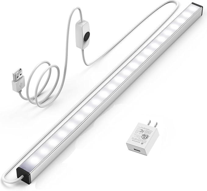 Under Cabinet Led Lighting, 12 Inch Light Strip Bar, Daylight White 5000K Dimmable Plug in USB Light, Small Thin Led Under Counter Lighting for Kitchen/Room/Shelf/Desk/Display Case