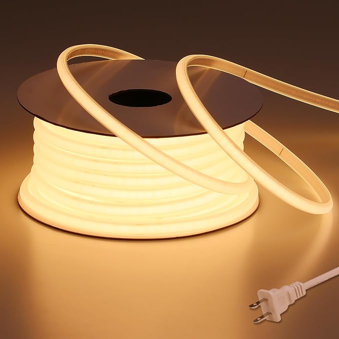 110V COB LED Strip Lights Outdoor Waterproof 65.6ft, 3000K Warm White Super Bright 200W CRI 90+ LED Rope Light, IP65 Flexible Cuttable, for Bedroom Garden Commercial House