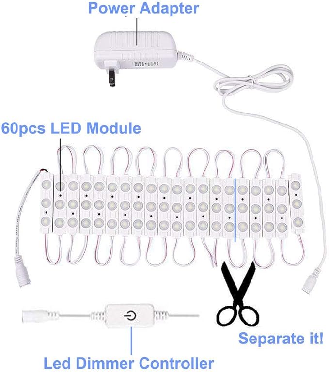 LED Vanity Mirror Light Strip Kit – Dimmable Stick-On Makeup Lighting with Touch Switch, 118 Inch Total Length