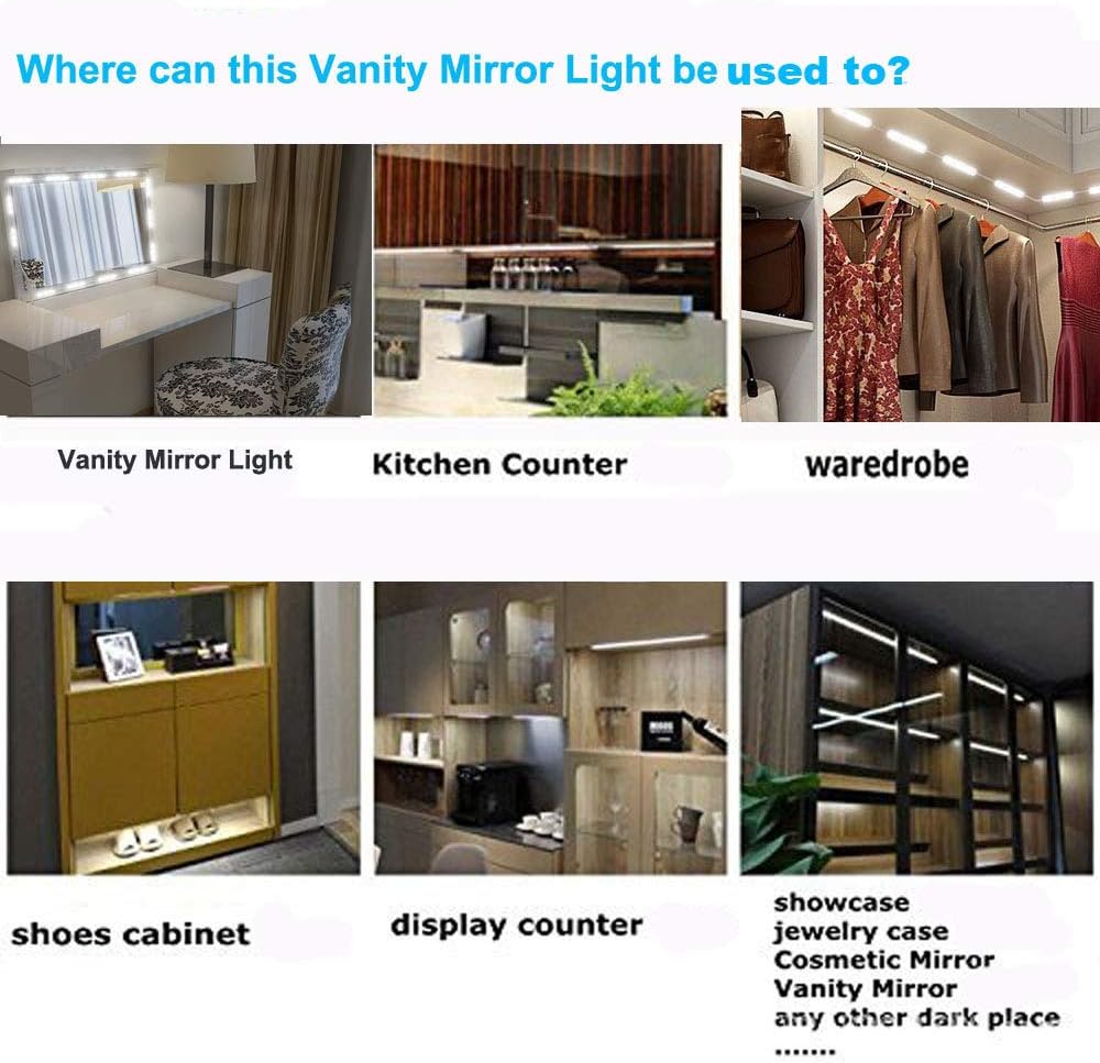 LED Vanity Mirror Light Strip Kit – Dimmable Stick-On Makeup Lighting with Touch Switch, 118 Inch Total Length