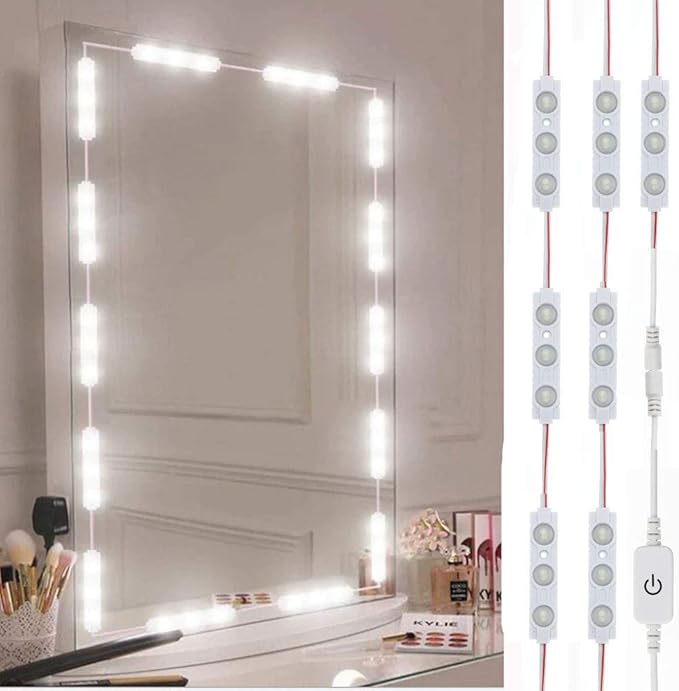 LED Vanity Mirror Light Strip Kit – Dimmable Stick-On Makeup Lighting with Touch Switch, 118 Inch Total Length