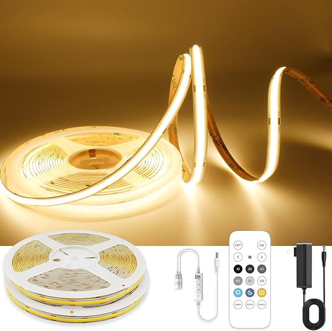 Flexible Warm White LED Strip Light Kit (24V 5M) – Dimmable & Cuttable with Remote Control, 3M Adhesive Backing, Ideal for Bedroom, Kitchen, Cabinet Accent Lighting