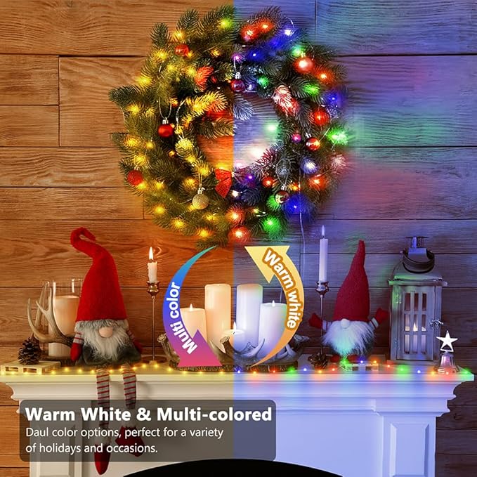 Battery Powered Waterproof String Lights with Remote Control, Dual Color Warm White & Multicolor, 30 LEDs Decorative Rope Light for Indoor Outdoor Use