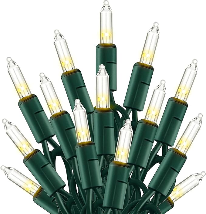 Outdoor Warm White Christmas String Lights 20FT, 50 Mini Clear Bulbs with Green Wire, UL Certified Waterproof Holiday Lighting