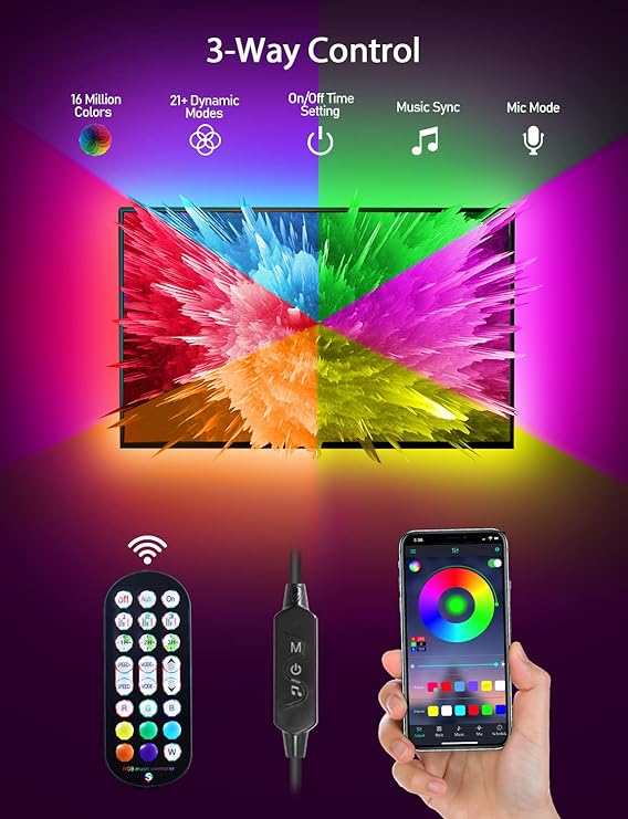 LED Lights for TV Led Backlight, 9.84 RGB Led Strip Lights USB TV Lights Behind 32-43 TV, APP Remote Control Music Sync TV LED Lights