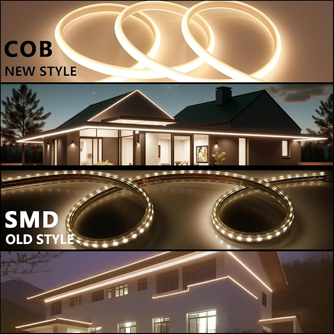 110V COB LED Strip Lights Outdoor Waterproof 65.6ft, 3000K Warm White Super Bright 200W CRI 90+ LED Rope Light, IP65 Flexible Cuttable, for Bedroom Garden Commercial House
