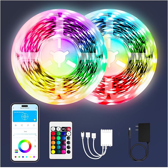 Smart RGB LED Strip Lights Kit with App Control, 16 Million Colors, Waterproof Outdoor Decorative Light, Remote Included