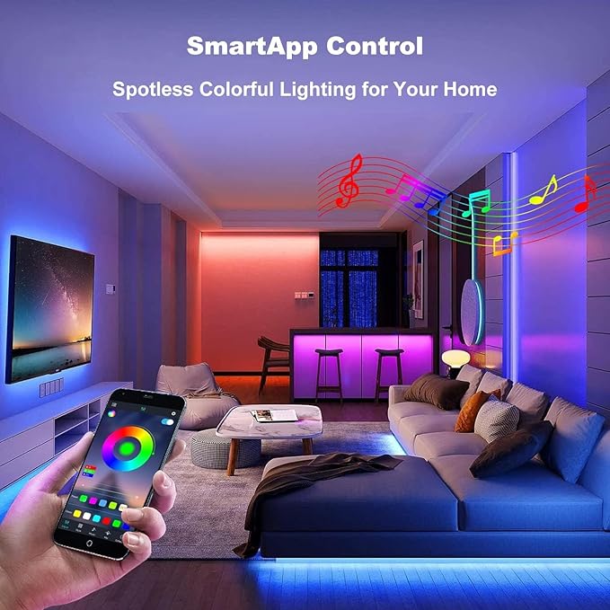 Smart RGB LED Strip Lights Kit with App Control, 16 Million Colors, Waterproof Outdoor Decorative Light, Remote Included