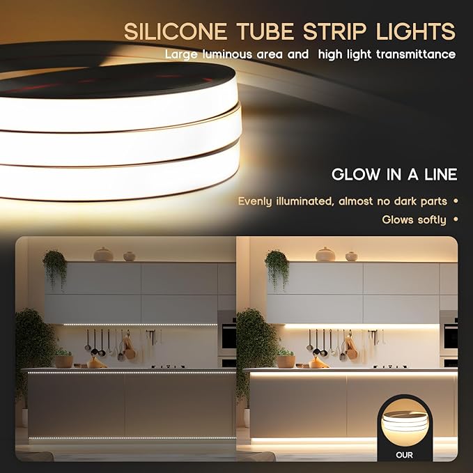 LED Strip Lights Warm White 3000K,9.8ft 110-120V Neon Rope Lights,Flexible Silicone Outdoor Waterproof Neon Strip Lights for Bedroom,Mirror,Kitchen Cabinet, Living Room,Halloween Decor