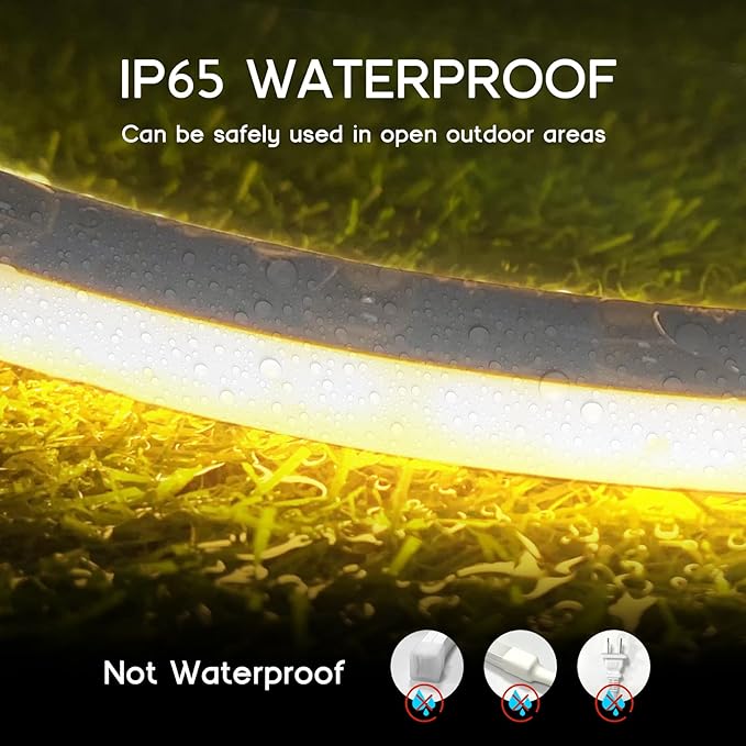 LED Strip Lights Warm White 3000K,9.8ft 110-120V Neon Rope Lights,Flexible Silicone Outdoor Waterproof Neon Strip Lights for Bedroom,Mirror,Kitchen Cabinet, Living Room,Halloween Decor