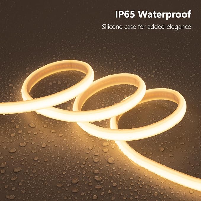 110V COB LED Strip Lights Outdoor Waterproof 65.6ft, 3000K Warm White Super Bright 200W CRI 90+ LED Rope Light, IP65 Flexible Cuttable, for Bedroom Garden Commercial House