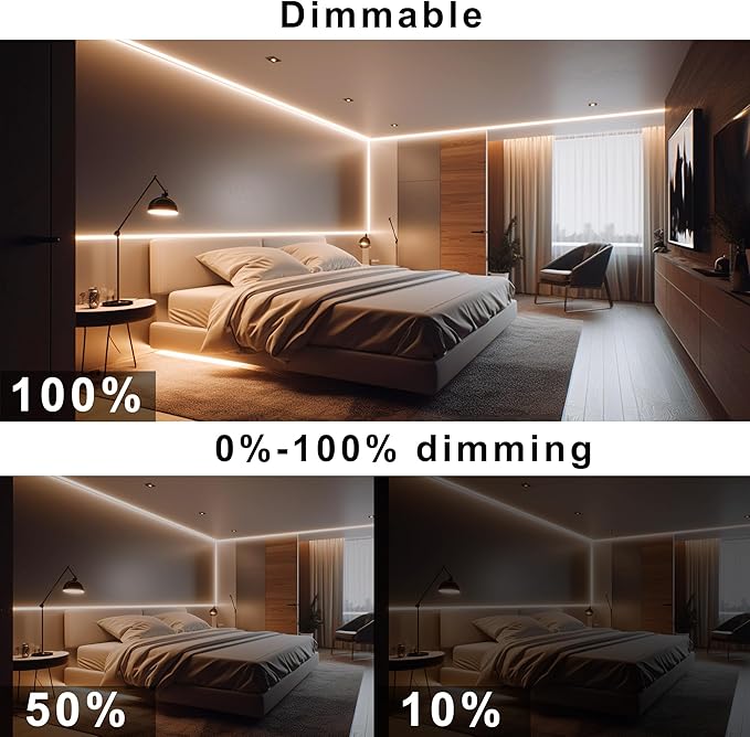 Flexible Warm White LED Strip Light Kit (24V 5M) – Dimmable & Cuttable with Remote Control, 3M Adhesive Backing, Ideal for Bedroom, Kitchen, Cabinet Accent Lighting