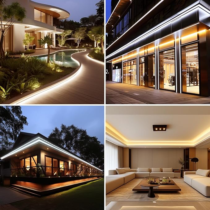 110V COB LED Strip Lights Outdoor Waterproof 65.6ft, 3000K Warm White Super Bright 200W CRI 90+ LED Rope Light, IP65 Flexible Cuttable, for Bedroom Garden Commercial House