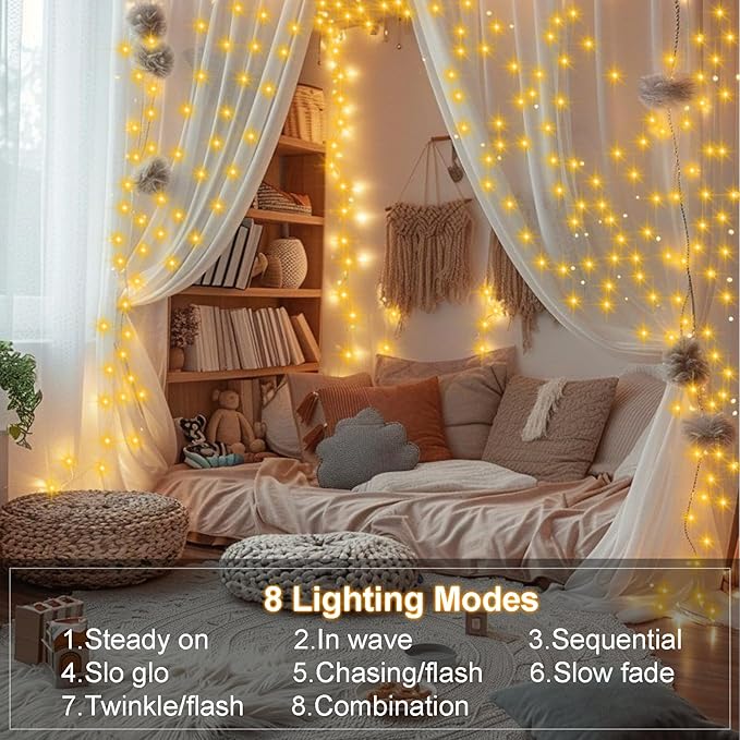 2 Pack Fairy String Lights Plug in, 33Ft 100 Micro Starry LED Twinkle Fairy Lights IP68 Full Waterproof with Remote for Bedroom Garden Christmas Decor (Warm White)