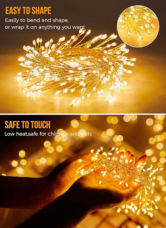 Fairy Lights Battery Operated - 10Ft 120 LED Firecracker String Lights Waterproof Silver Wire Starry Firefly Light for DIY Wreath Weeding Indoor Outdoor Christmas Decorations