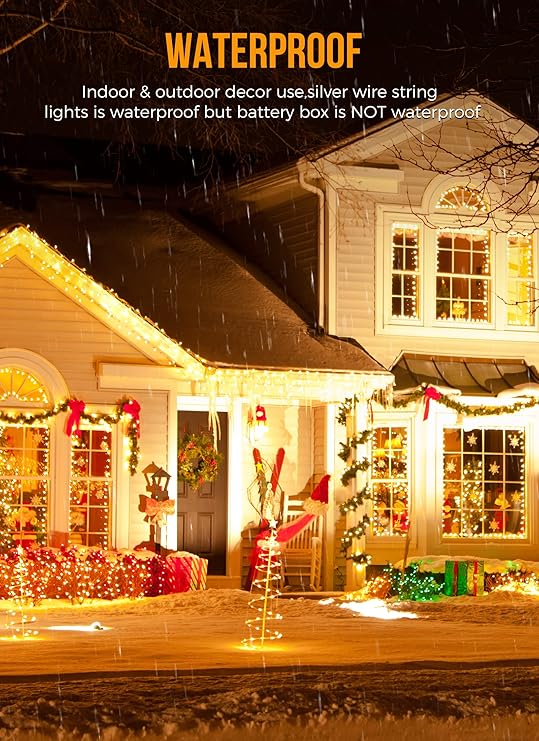 Fairy Lights Battery Operated - 10Ft 120 LED Firecracker String Lights Waterproof Silver Wire Starry Firefly Light for DIY Wreath Weeding Indoor Outdoor Christmas Decorations