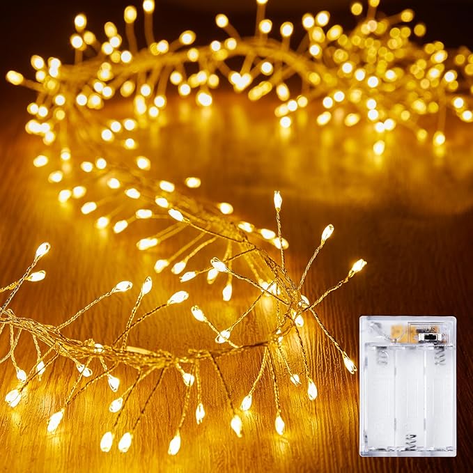 Fairy Lights Battery Operated - 10Ft 120 LED Firecracker String Lights Waterproof Silver Wire Starry Firefly Light for DIY Wreath Weeding Indoor Outdoor Christmas Decorations