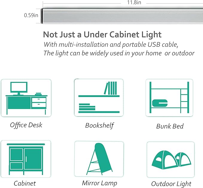 Under Cabinet Led Lighting, 12 Inch Light Strip Bar, Daylight White 5000K Dimmable Plug in USB Light, Small Thin Led Under Counter Lighting for Kitchen/Room/Shelf/Desk/Display Case